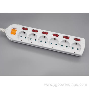 6-Outlet Germany Power Strip with Individual Switches